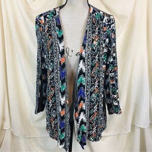 Vintage 90s Essay Size 12 Kimono Top Open Front Aztec Print Black White Orange